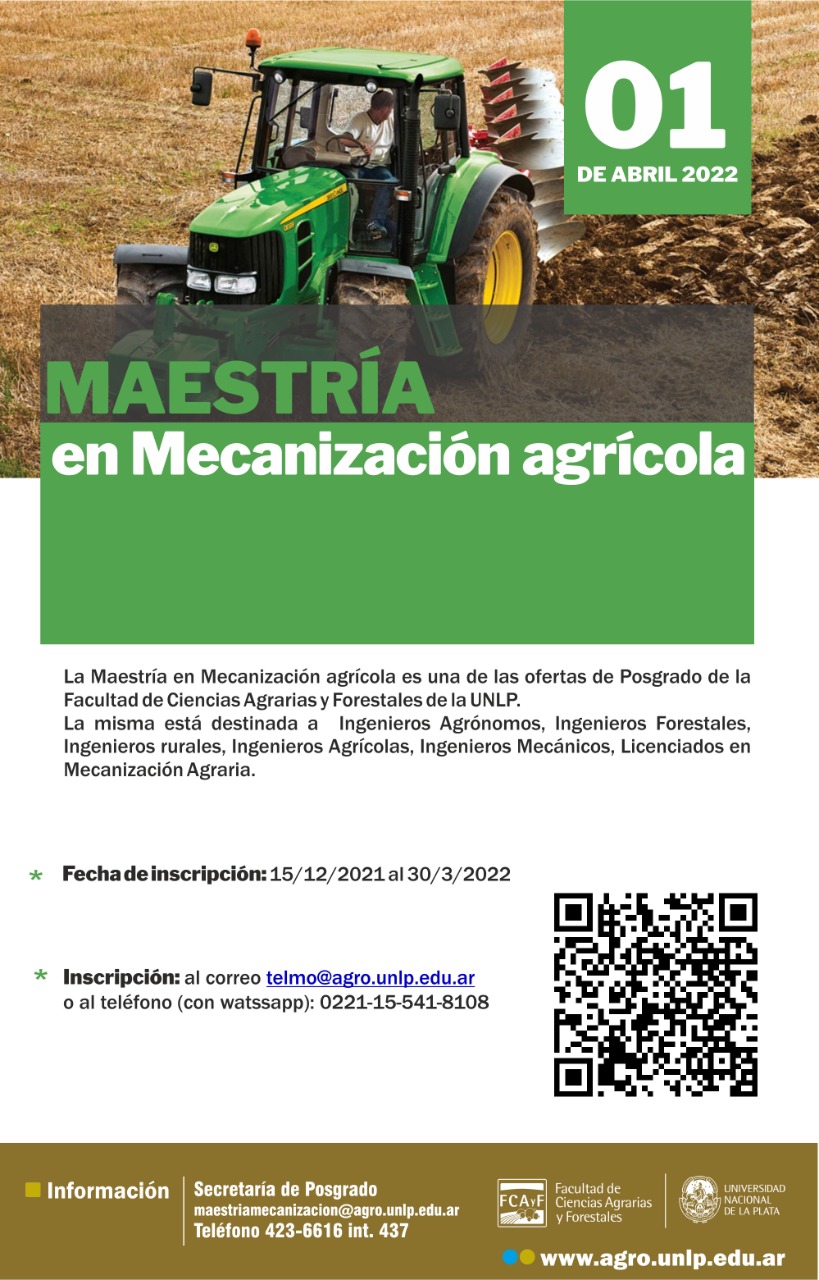 Cierre inscripción Maestría de Mecanización Agrícola