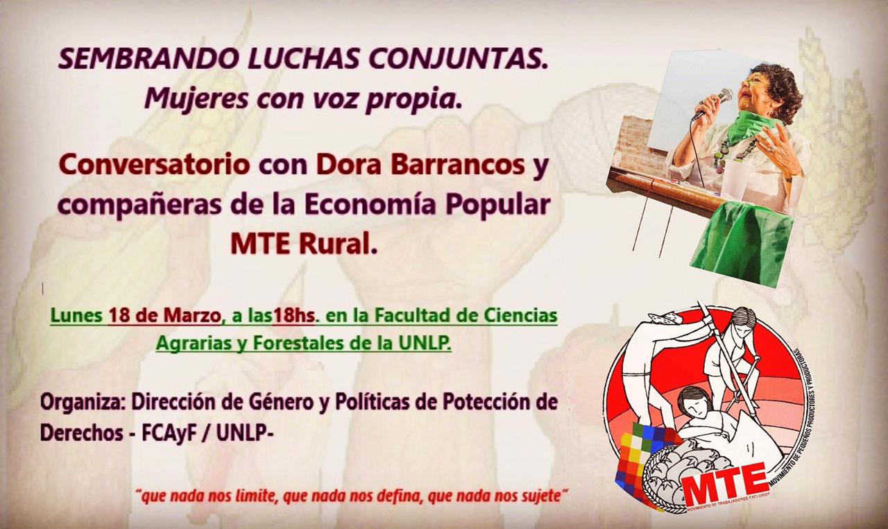 Conversatorio con la Dra. Dora Barrancos y compañeras de la Economía popular MTE rural Conversatorio con la Dra. Dora Barrancos y compañeras de la Economía popular MTE rural