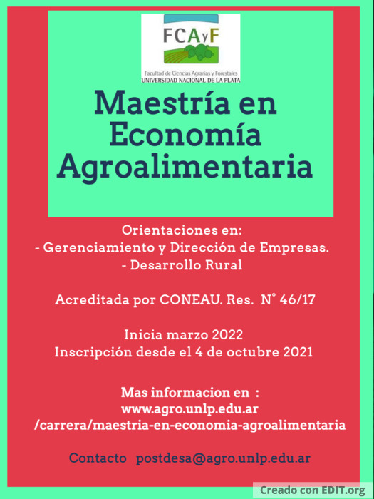 Cierre inscripción Maestría de Economía Agroalimentaria