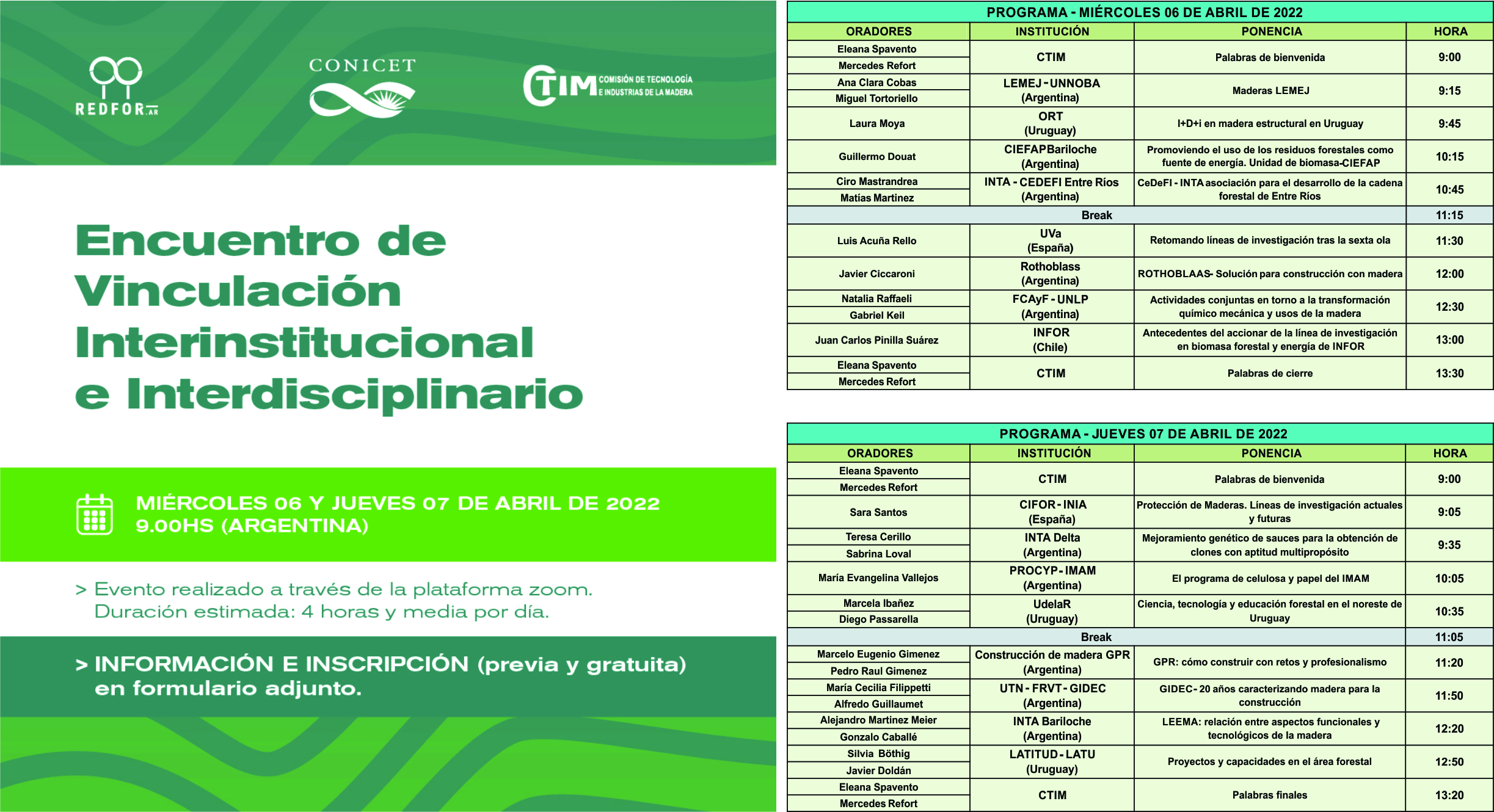 Encuentro de Vinculación Interinstitucional e Interdisciplinario la Comisión Permanente de Tecnología e Industrias de la Madera, CTIM, perteneciente a la Red Argentina de Ciencia y Tecnología Forestal, REDFOR.ar.